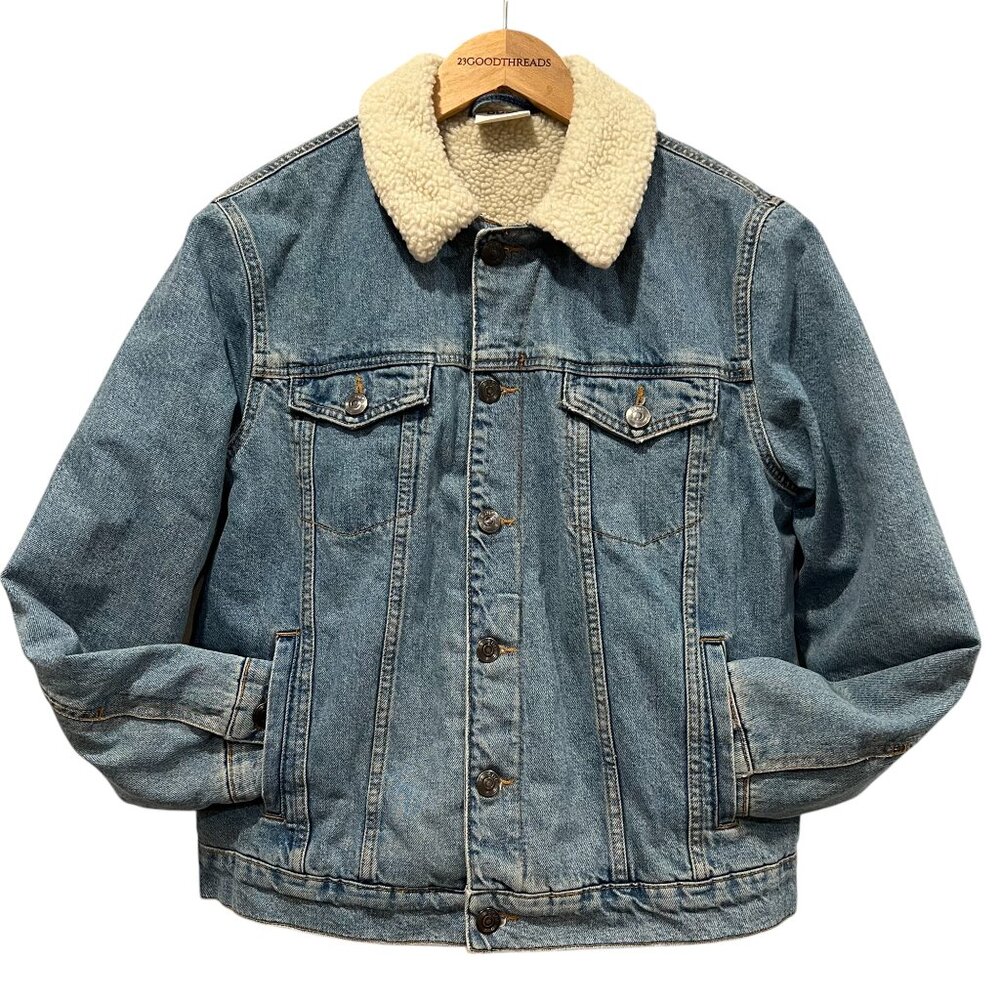 BDG Sherpa Denim Trucker Jean Jacket, Light Wash, L